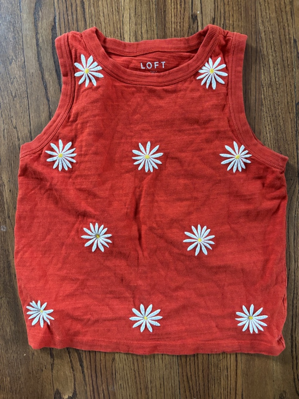 LOFT ' Red Daisy Embroidered Tank Top